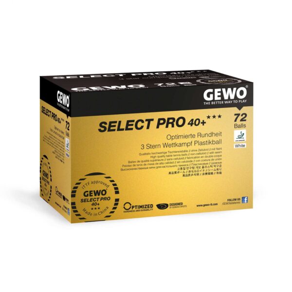 GEWO Bordtennisbold Select Pro 40+ *** 72 stk hvid