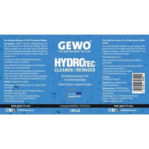GEWO HydroTec Renseskum til bordtennisbat 100 ml - Billede 2